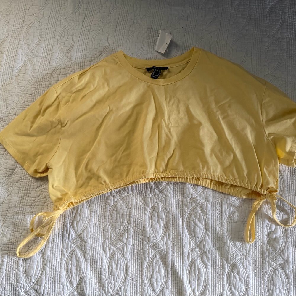 Yellow Knit Cropped Drawstring Tee
